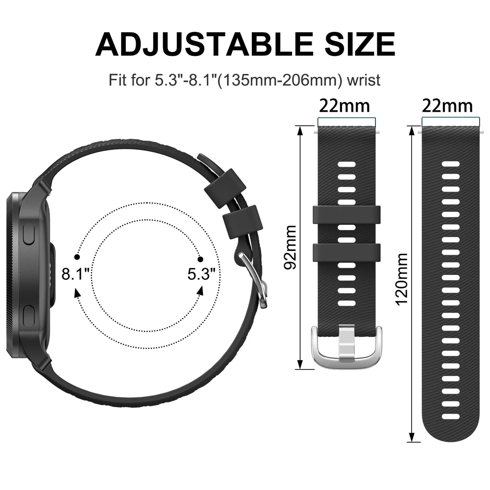 Silicone Sport Band - 22mm Universal Smartwatch Strap Replacement