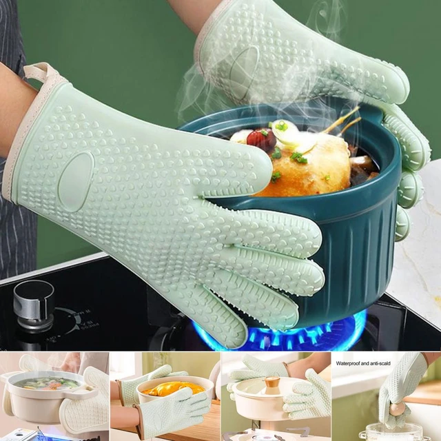 1pc Mint Green Silicone Heat Resistant Glove For Oven, Baking, Grilling,  Microwave, House Cleaning And Kitchen