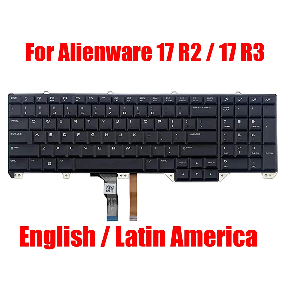 

US LA Laptop Keyboard For Alienware 17 R2 R3 00V352 0V352 02C6KH 2C6KH 0P0YHM P0YHM English Latin America Black With Backlit New