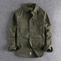 Chemise à manches longues pour hommes, uniforme de style n, lavage à la mode, double poches, veste décontractée pour jeunes, manteau fin 1