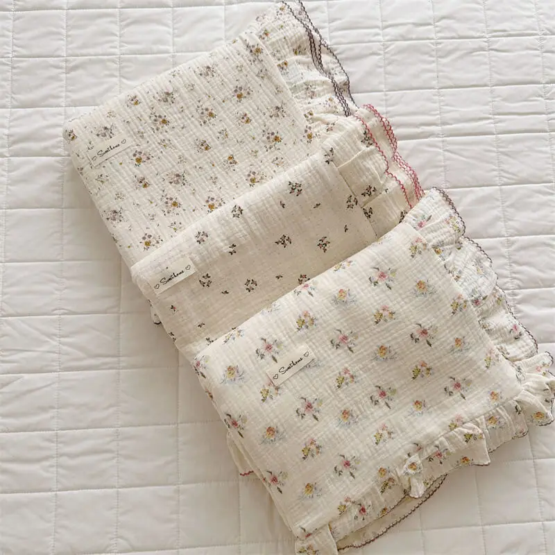 Cotton Muslin Vintage Floral Duvet Cover with Pillowcase 120x150cm