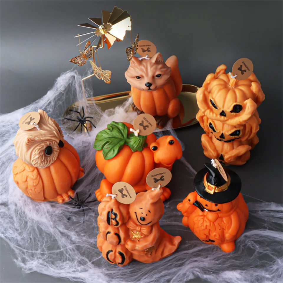 3 stampi in silicone a forma di zucca per Halloween, in resina epossidica, per candele, decorazioni artigianali autunnali