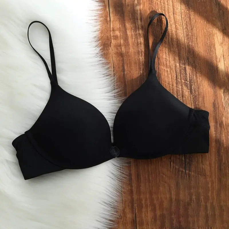 Women's Thin Push Up Bralette Seamless Anti Sagging Bra Front Closure Solid Brassiere Sexy Gathered Bras Breathable Underwear