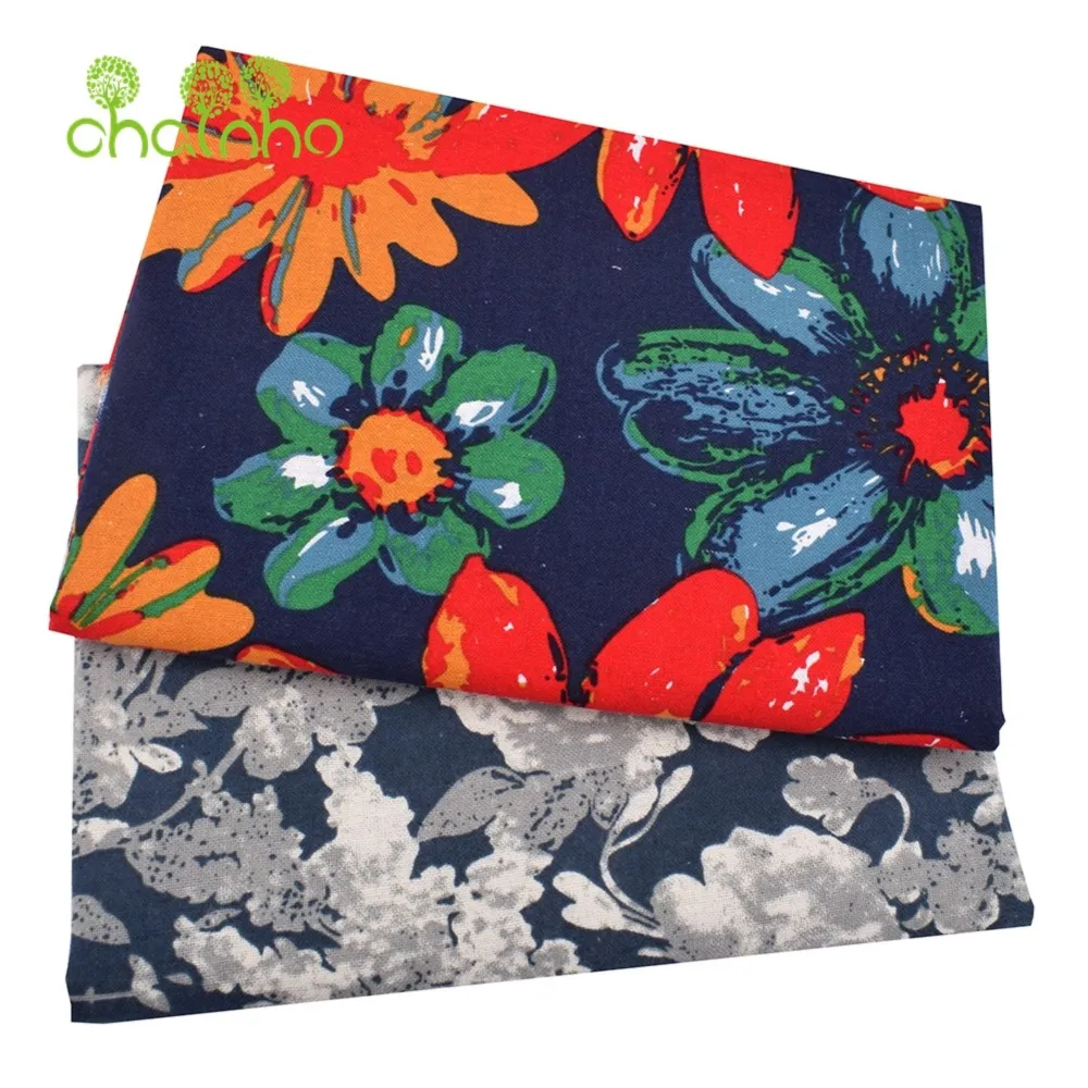 Chainho,Printed Cotton Linen Fabric,DIY Quilting Sewing Material,Patchwork Cloth,Flower & Tree Series,2Sizes,15CL32