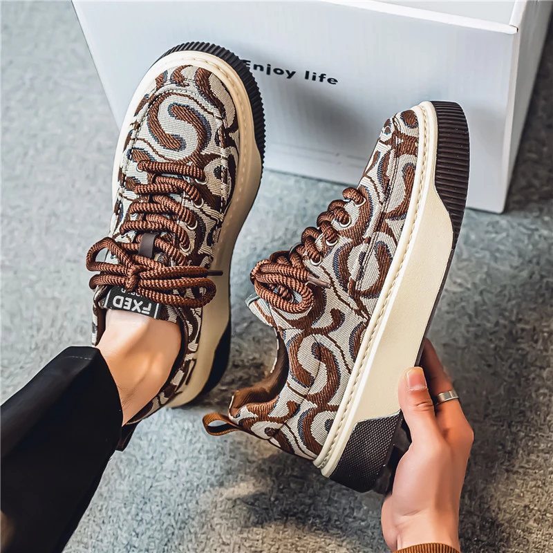 Board shoes men spring 2025 new non-slip canvas shoes students breathable trend all match thick sole sports casual men's shoes 3