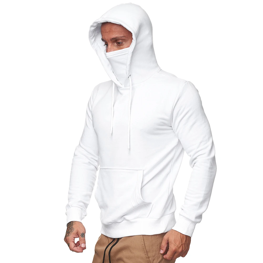 

Hoodied Men's Hooded Hoodie with Face Guard Long Sleeve Casual Sweatshirt for Comfort and Style Pullover Jumper