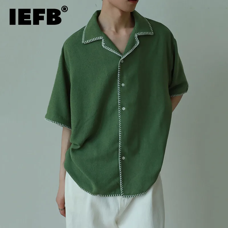 

IEFB Simple Solid Color Loese Men's Shirts Turn-down Collar Short Sleeve Embroidery Male Casual Tops New Summer 2024 9C6134