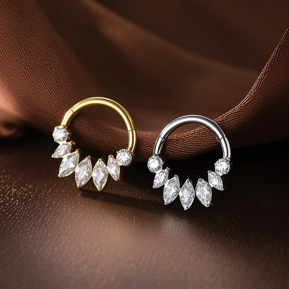 1Pc Titan Zirkon Nase Ring Klapp Septum Clicker Offene Nase Ring Mode Dame Piercing Frauen Runde Ohrringe Körper schmuck – Detail 14