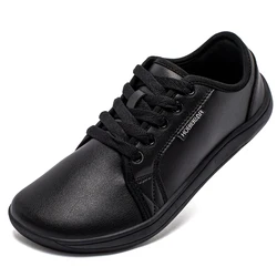 Unisex Minimalist Barefoot Zero Drop Casual Sneakers in Lightweight Artificial Leather - 46 (All-black)
