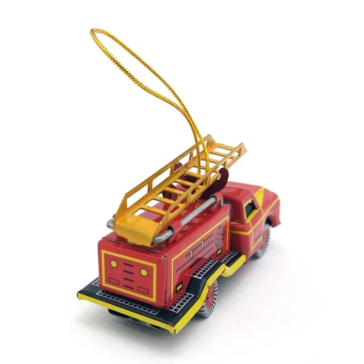 Adult Collection Retro Wind up toy Metal Tin fire truck scaling ladder car pendant Clockwork toy model vintage gift