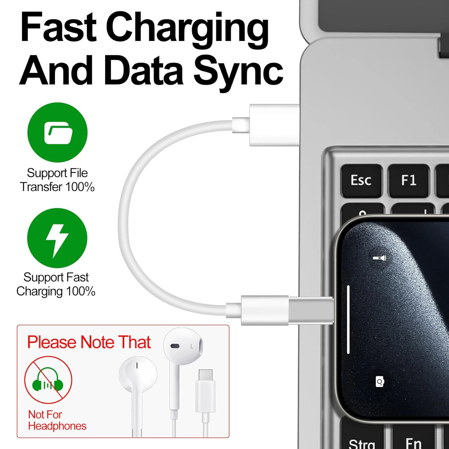아이폰 16/15 시리즈, iOS 삼성용 라이트닝 to USB C 어댑터 2개입, 충전 및 데이터 동기화 타입 C 커넥터, 젠더 체인저