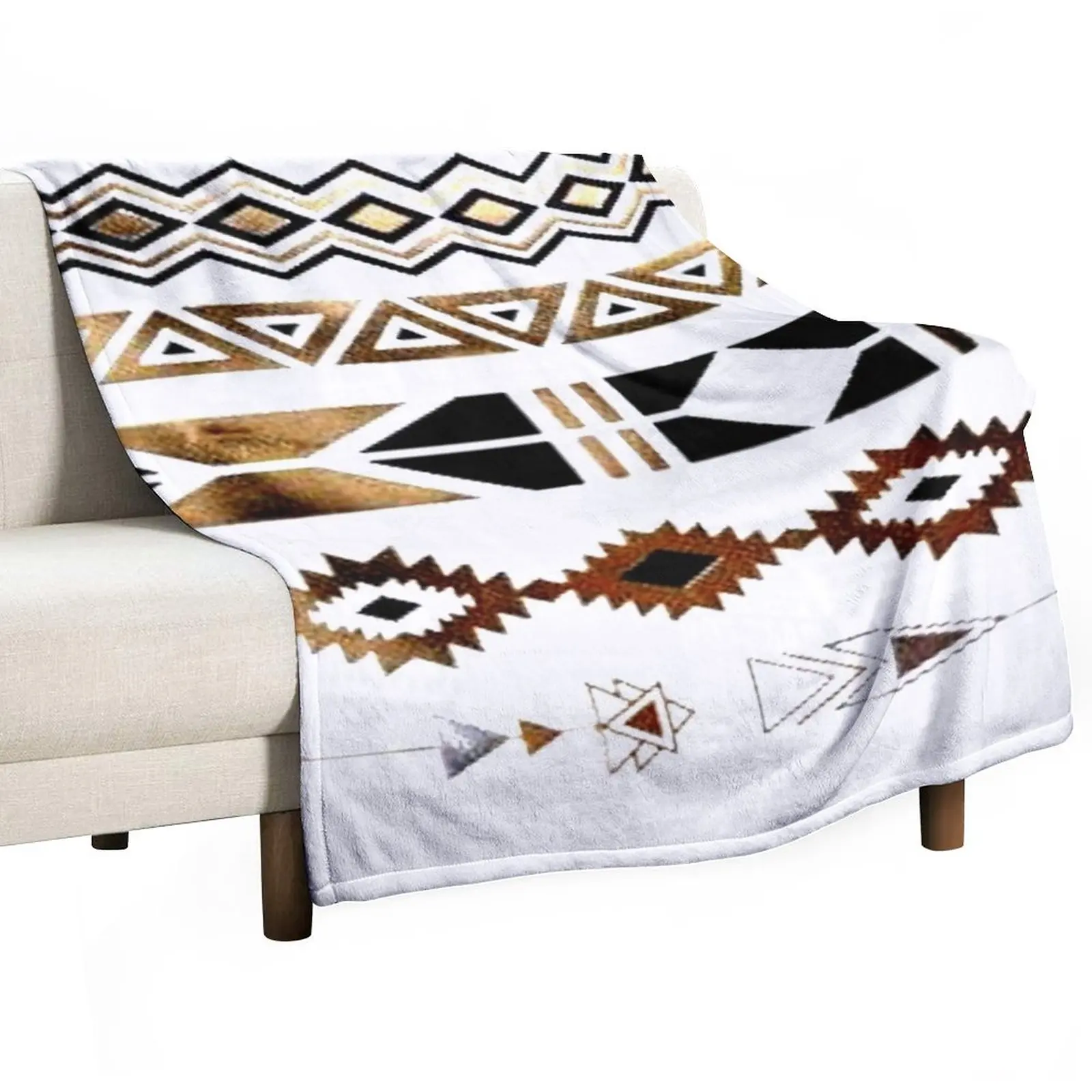 

Tribal Aztec Gold and Black Design Throw Blanket Camping Blanket Designer Blankets
