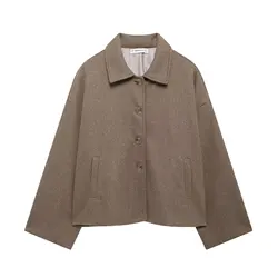 Chic Women's Long - Sleeved Autumn Outerwear - Elegant & Warm Fashion Jacket - XS (Khaki)