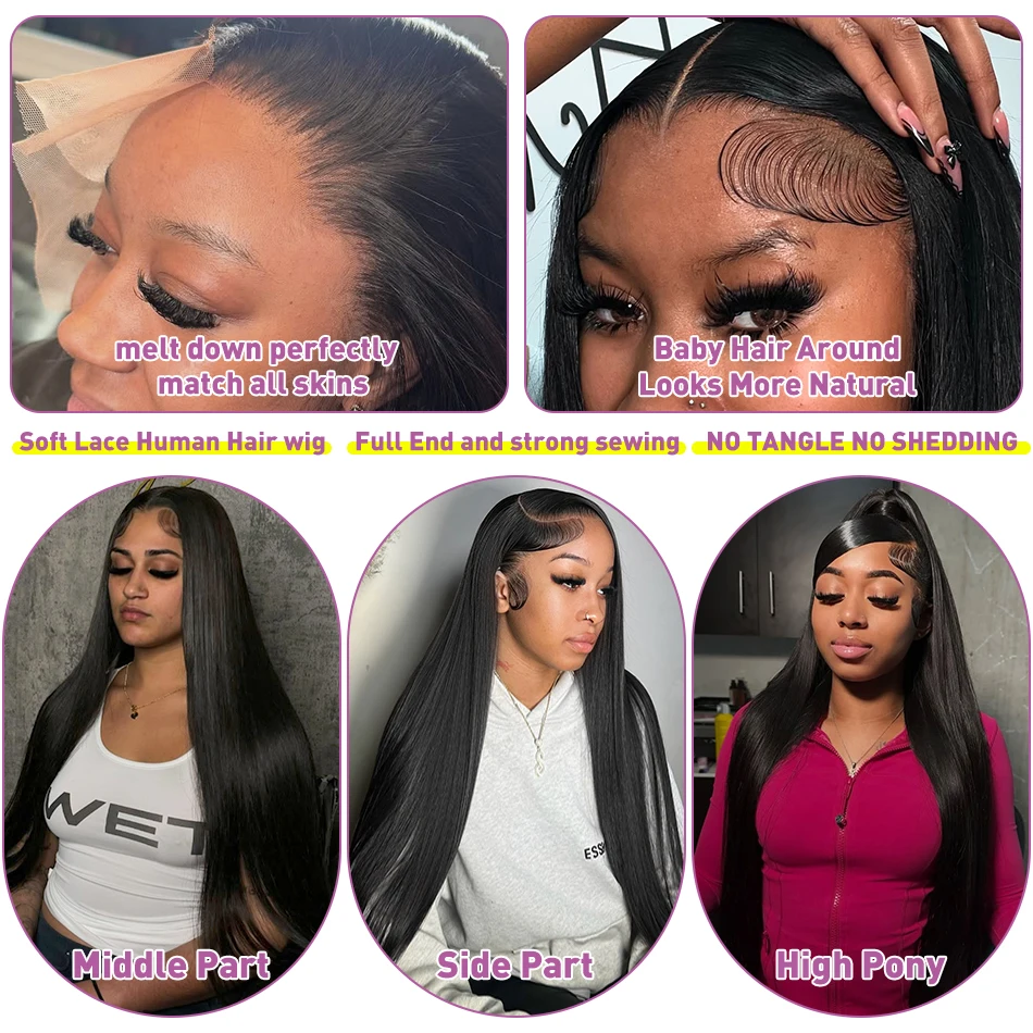 Links 40 Inch Bone Straight 13x6 HD Transparent Lace Frontal Human Hair Wigs 250% Brazilian 13x4 Lace Front Wig For Women