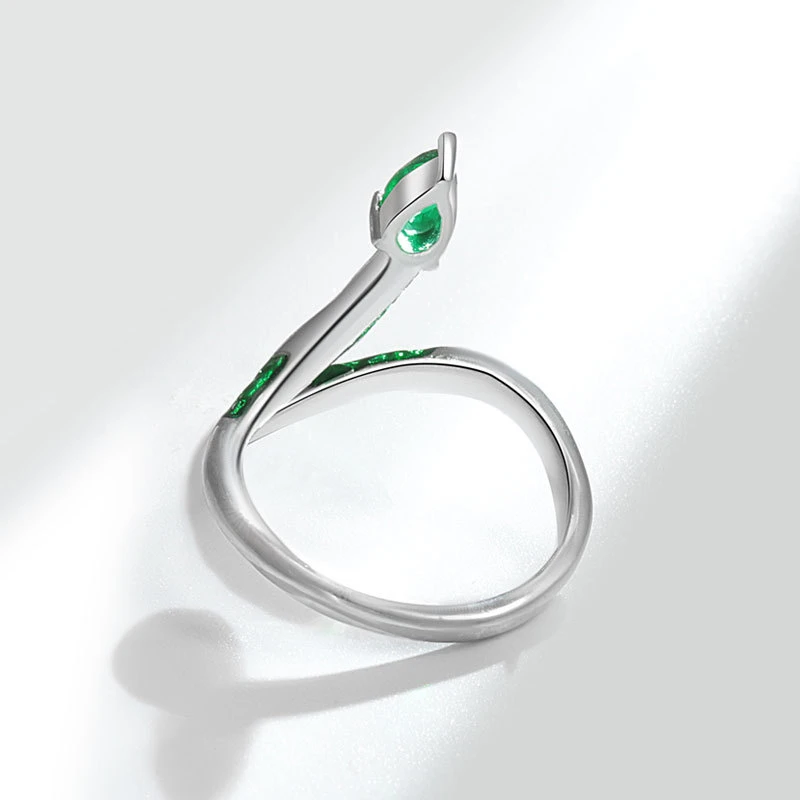 WYEAIIR Green Shiny Zircon Slytherin Snake INS 925 Sterling Silver Resizable Opening Ring For Women Luxury Jewelry 4