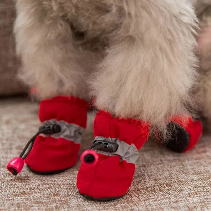 Title 6, 4Pcs/Set Winter Dog Shoes Plush Warm Pet Reflec...