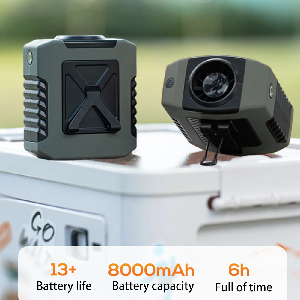 8000mAh Hanging Neck Fan with Power Bank Strong Airflow Cooling Fan 4 Speed Outdoor Electric Fan for Camping Traveling Hiking