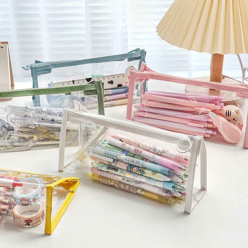 Students Transparent Pencil Case Mesh Pencil Bag Kids Girls Gift Office School Supplies Kawaii Stationery Nylon Pencilcase