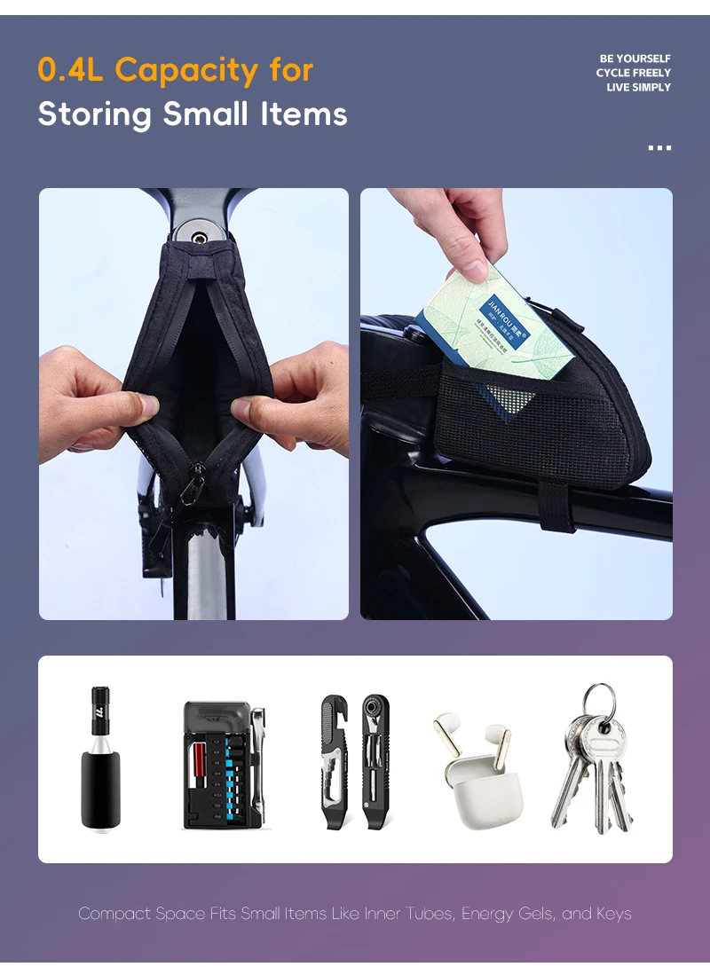 WEST BIKING Mini Dreieckstasche 0,4L Tragbare Fahrrad-Oberrohrtasche Reflektierende Fahrradwerkzeug-Aufbewahrungstasche Fahrradzubehör – Detail 9