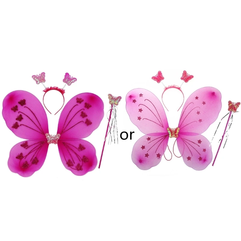

H9ED Dress up Clothes Princess Fairy Costume Butterflies Wings Magic Wand Headband