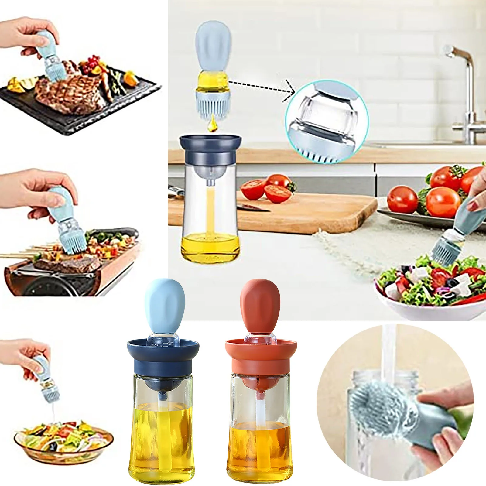 

Seasoning Bottle Glass Brush Oil Pot Silicone Oil Brush Oil Bottle Baking Barbecue Oil Bottle Brush With Travel Mouthwash Glass