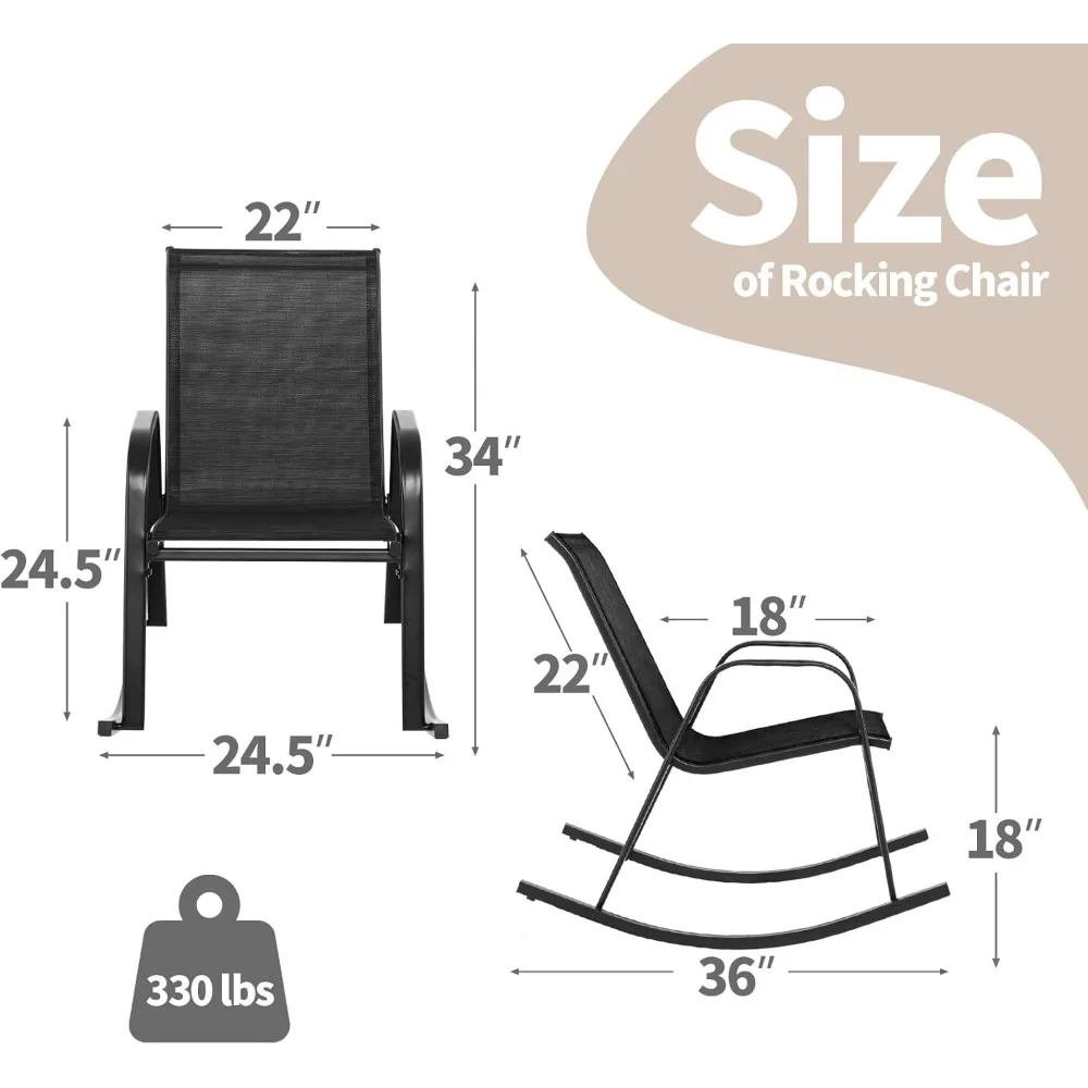Patio Rocking Chair Set of 4, Outdoor Ergonomic Rockers with Breathable Fabric Seat, Gentle Rocking Function,Sturdy Metal Rocker 3