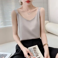 Silk Camisole Ladies Summer Suit Inside V-Neck Satin Bottoming Vest 2025 Thin Loose Sleeveless Sling Silk Tops Small Shirt Trend 3