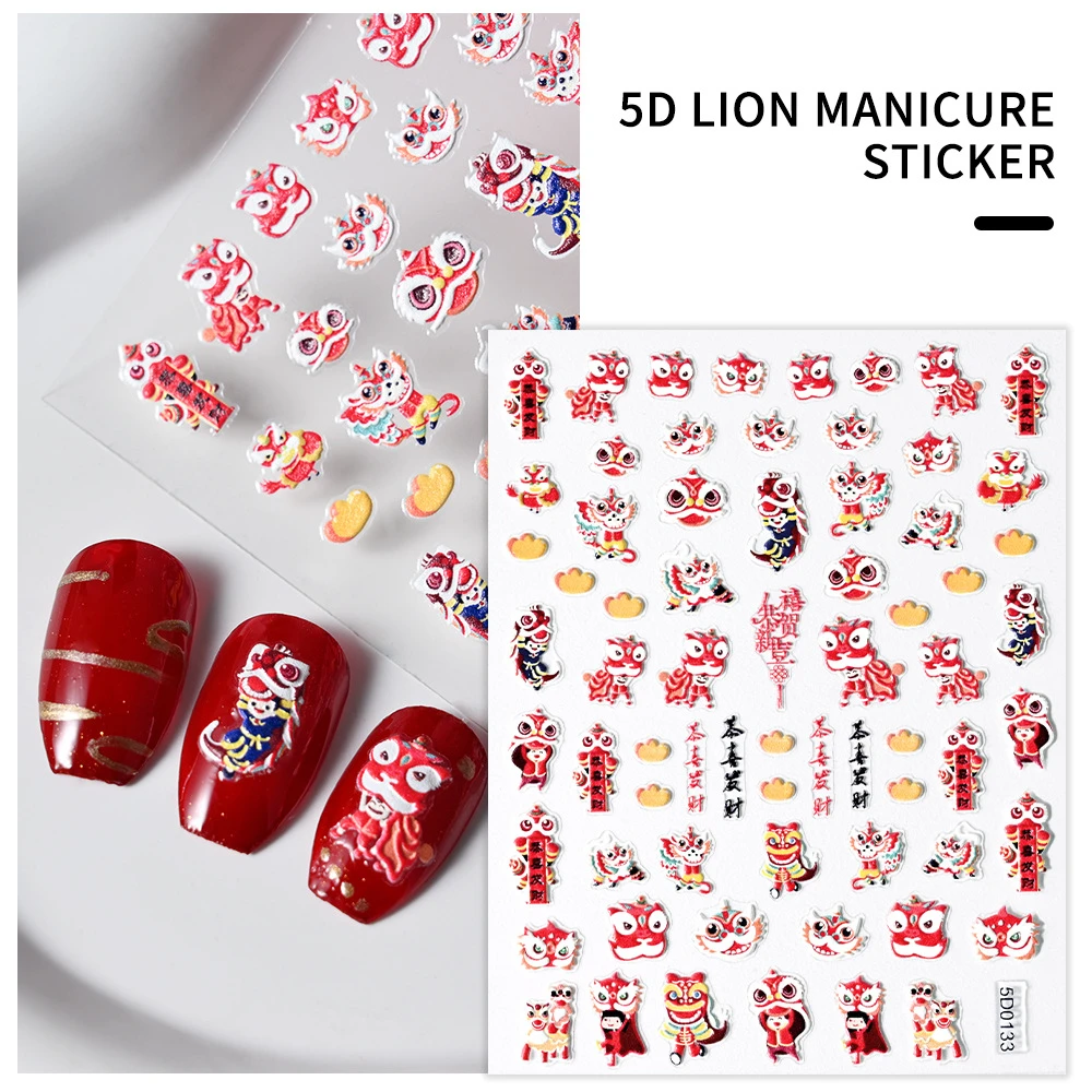 Embossed Sticker Celebrating The Year Of The Dragon Nail Art Stickers Eye-catching 2024 Lunar New Year Accessories Sticker Lucky 3