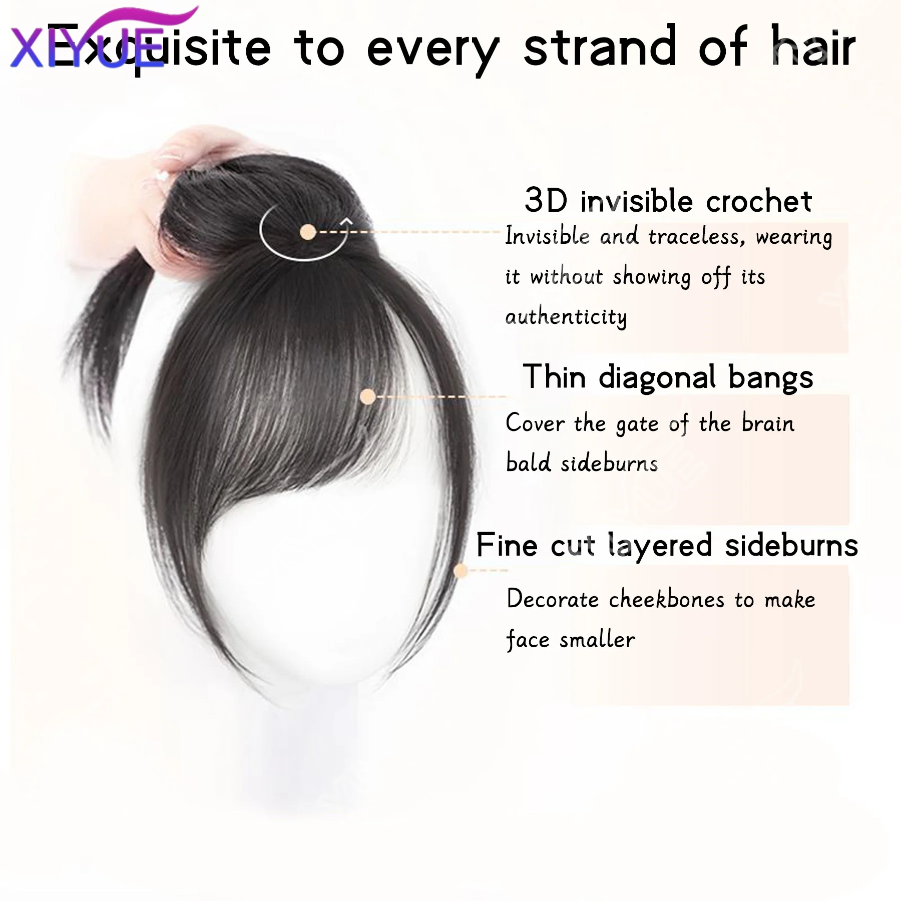 XIYUE synthetic 3D Bangs Invisible Seamless Head Hair Air Bangs Head Overhead Natural Invisible Replacement Cover White Hair