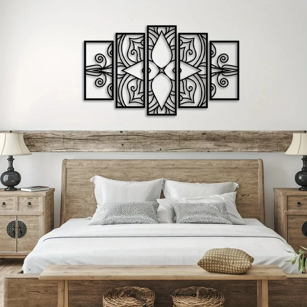 

5pcs/Set Mandala Home Decor Laser Cutting Metal Art, Metal Sign, Metal Wall Hanging, Mandala Wall Decor Art Livingroom