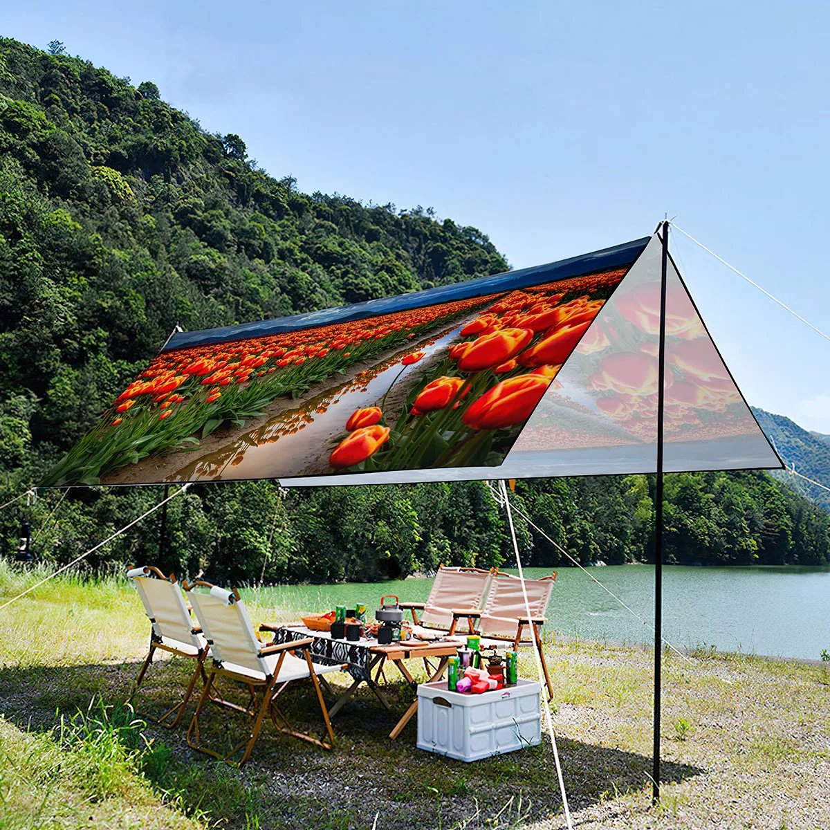 

Beautiful Flowers Waterproof and UV-resistant Outdoor Shade Canopy For A Large Group,Lightweight Portable Oxford Tent for Beach