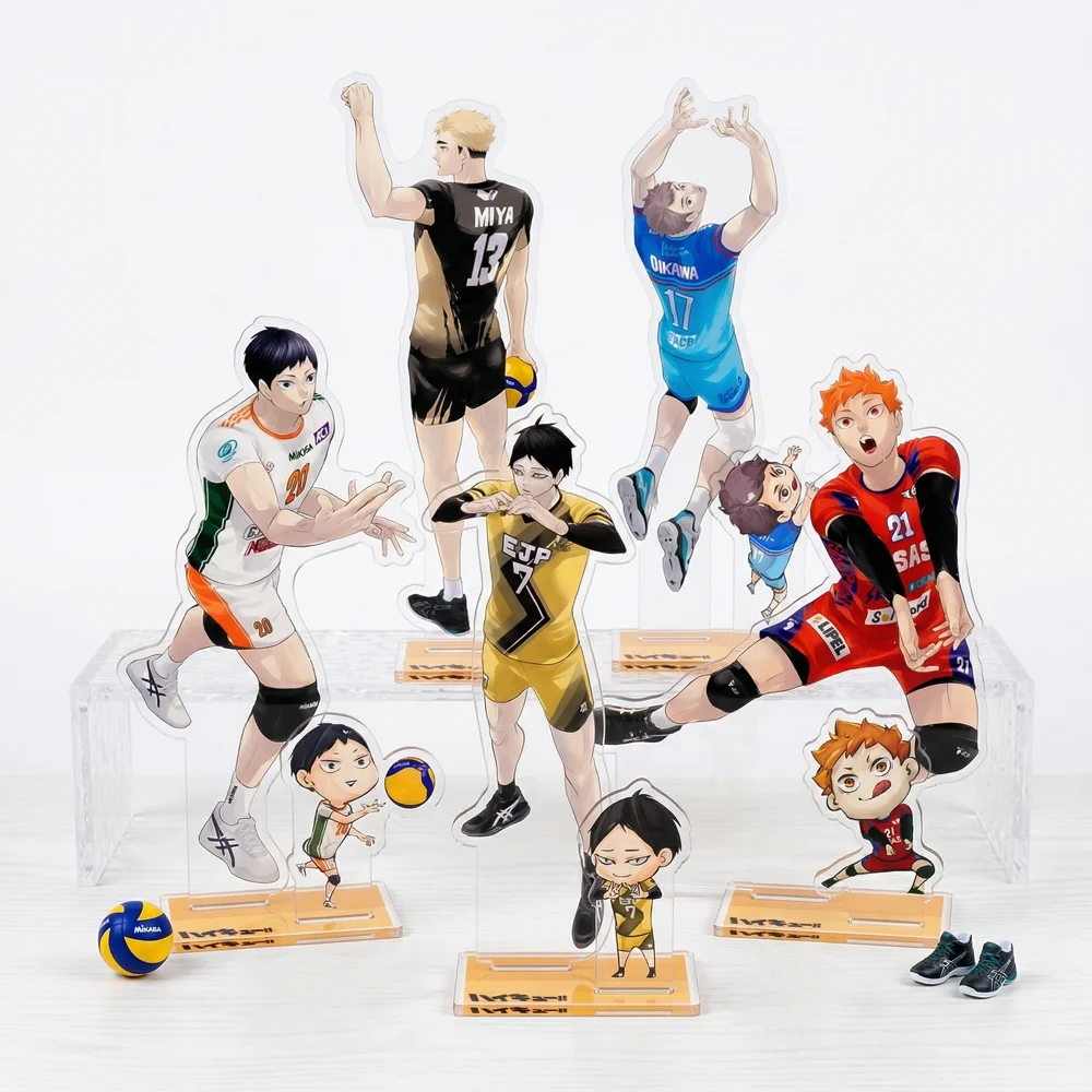 Anime Volleyball Boy Doppel-Einsteck-Acryl-Ständer Schlüsselanhänger Shoyo Hinata Tobio Kageyama Kenma Kozume Tooru Oikawa Desktop-Dekoration