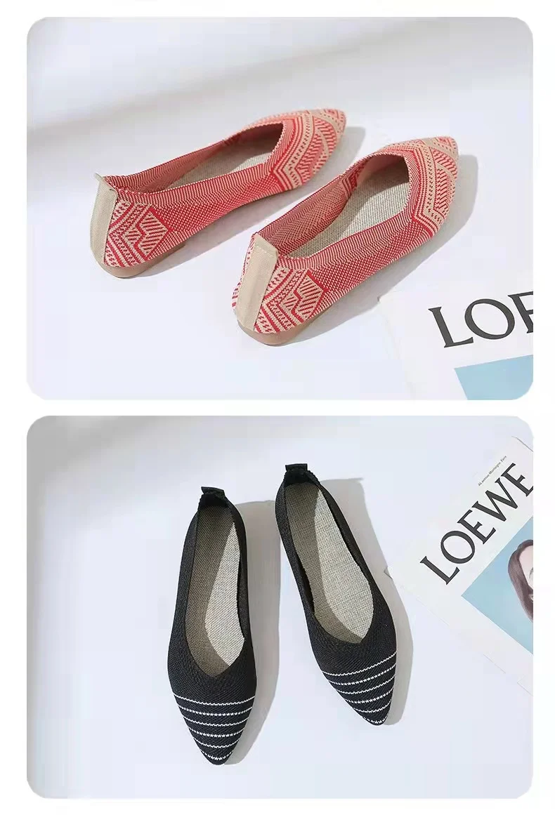 2022 Fashion Slip On Mesh Loafers Breathable Stretch Ballet Shallow Flats Women Soft Bottom Pointed Toe Boat Shoes