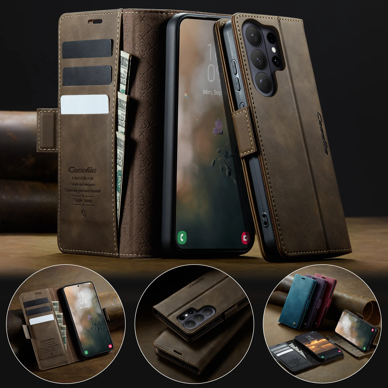Vintage-Style Magnetic PU Leather Wallet Phone Case with Shockproof Card Holder Pocket Cover