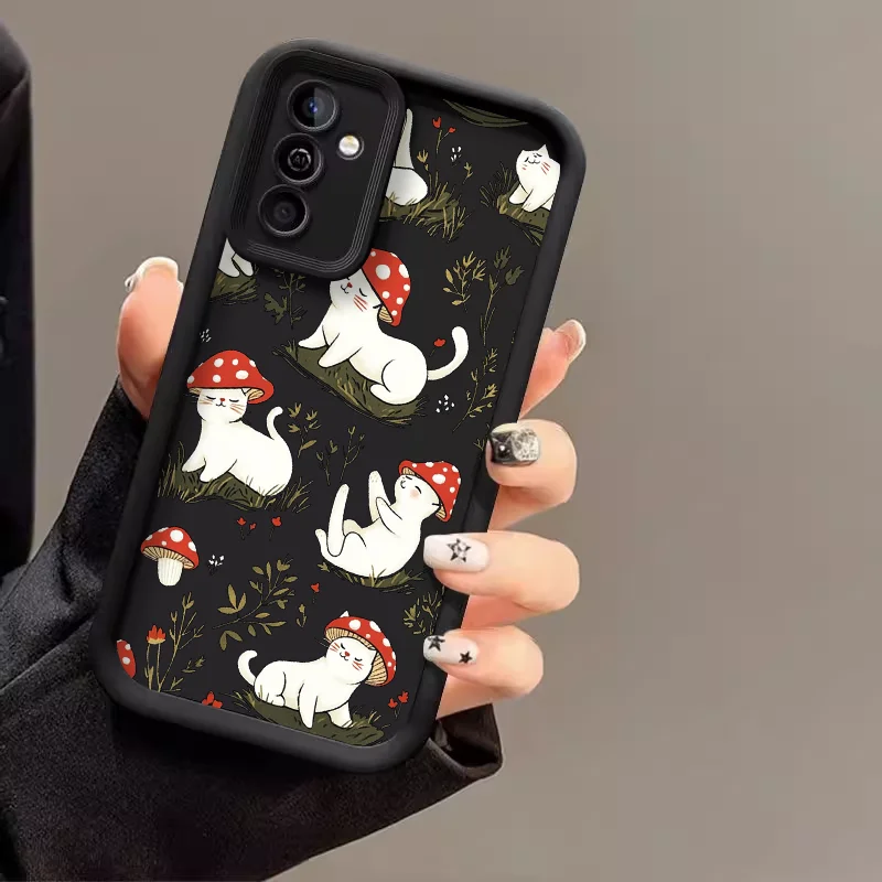 Whimsical Cartoon Cat & Mushroom Silicone Phone Case - Soft and Protective Cover