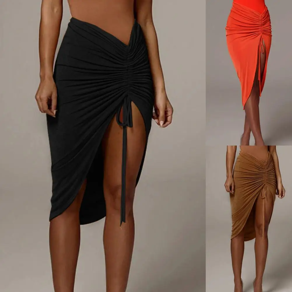 

Sexy Women Skirt Draped Shirring Drawstring Sheath Skirts High Waist Female Fashion Bodycon Irregular Party Clubwear Skirts