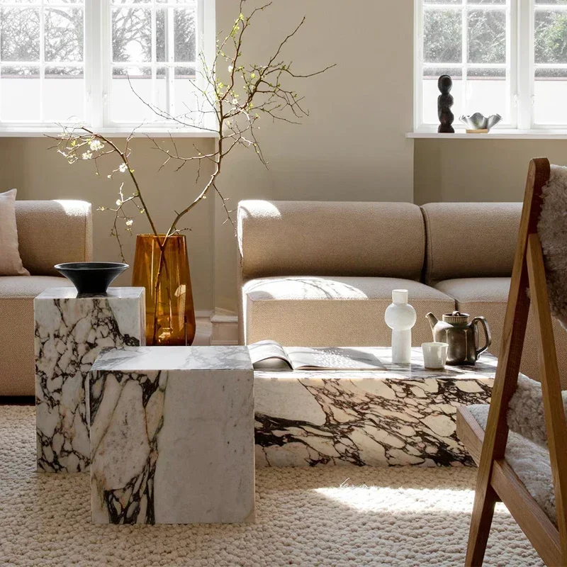 Calacatta Viola Natural Marble Square Column Pillar, Model Villa Living Room Art Italian Luxury Stone Side Tea Desk 5