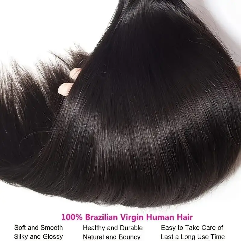 Brazilian Hair Weave Bundles Straight Human Hair Bundles 4PC Natural Color Virgin Extensions Human Straight