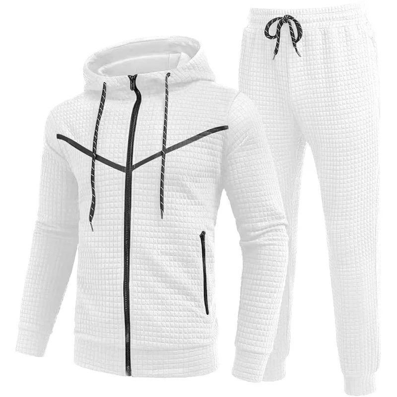 Autumn and Winter 2023 Men's Fashion Trend Casual Sports Running Small Square Zipper Hooded Men's Two-piece Suit