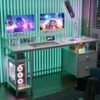 Satifur 93 inch 2-person Office Desk with Power Sockets and LED Lights,61in Computer Desk,Home Work Desk,Monitor Stands, Drawers 6
