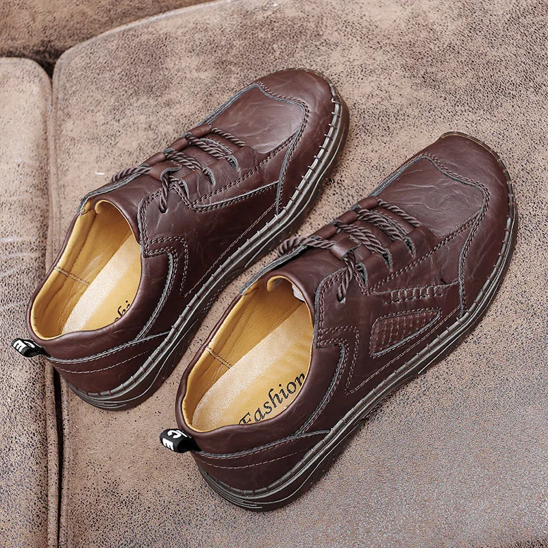 

Sneakers Men Leather Shoes Casual Classic Brown Black Luxury Brand High Quality Sewing Driving Men Shoes Free Shipping Size 47