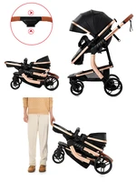 Poussette de luxe 3-en-1 en cuir PU imperméable pour nouveau-né avec siège auto, poussette portable, landau de voyage pliable 5