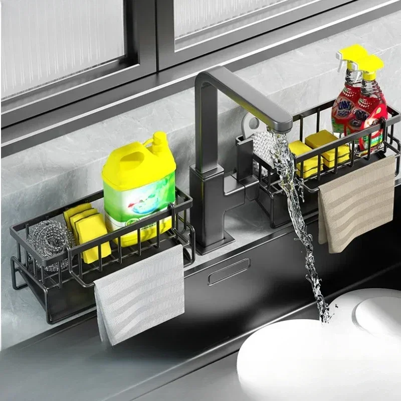 Kitchen Sink Drain Rack Organizer Sponge Storage Faucet Holder Soap Drainer Towel Rack Stainless Steel Self-draining Sink Shelf storage box kitchen storage rack sink sponge rack sink drain rack