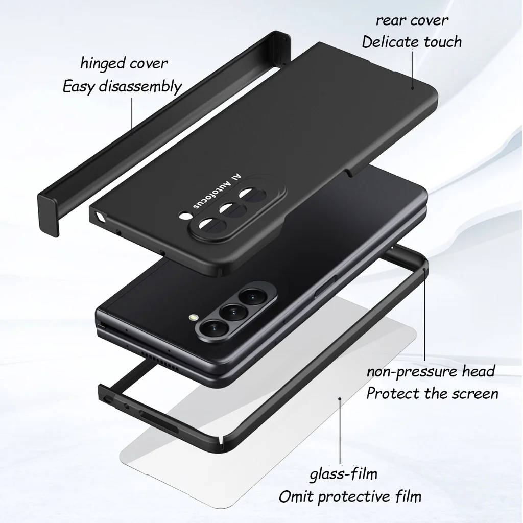 For Samsung Galaxy Z Fold5 Z Fold 4 3 2 5G Gradient Hinge Case Hard Plastic 360 Full Protection Cover with Tempered Glass