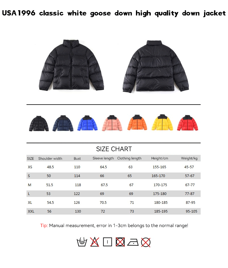 High quality 1996 down Jacket Embroidered 700 Puffy hooded Winter men's and women outdoor trend color match windproof warm coat