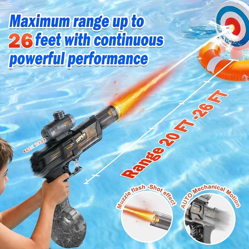 전기 물총 장난감, 불꽃 LED 조명, 어린이 물총, 여름 야외 해변 수영장 장난감 (어린이 및 성인용)