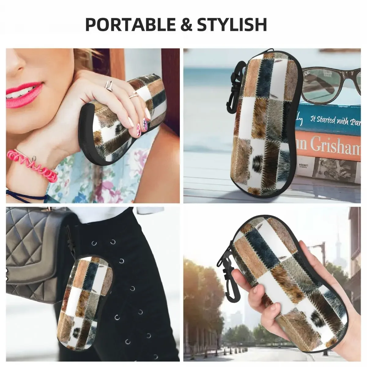 Cowhide Patchwork Texture Print Shell Glasses Case Fashion Animal Fur Leather Eyeglasses Case Sunglasses Protector Box