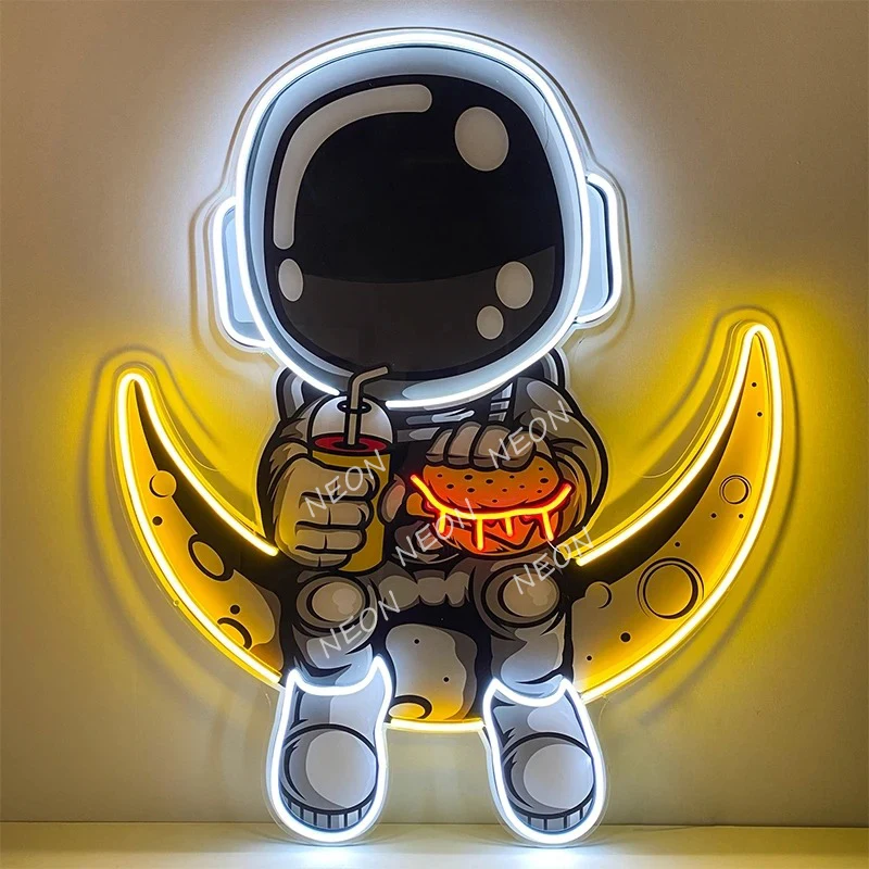 

Astronaut Hamburger Led Neon Acrylic Artwork UV Print Acrylic Neon Sign for Bedroom Home Decor Signs Custom Business Room Lights