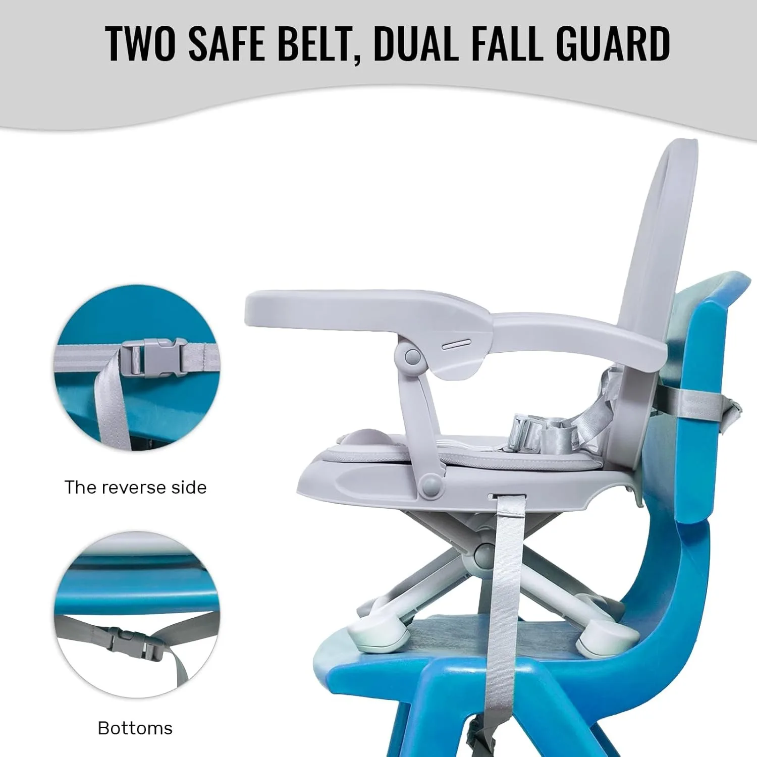 Portable 3-in-1 Foldable Baby Booster Seat with Removable Tray