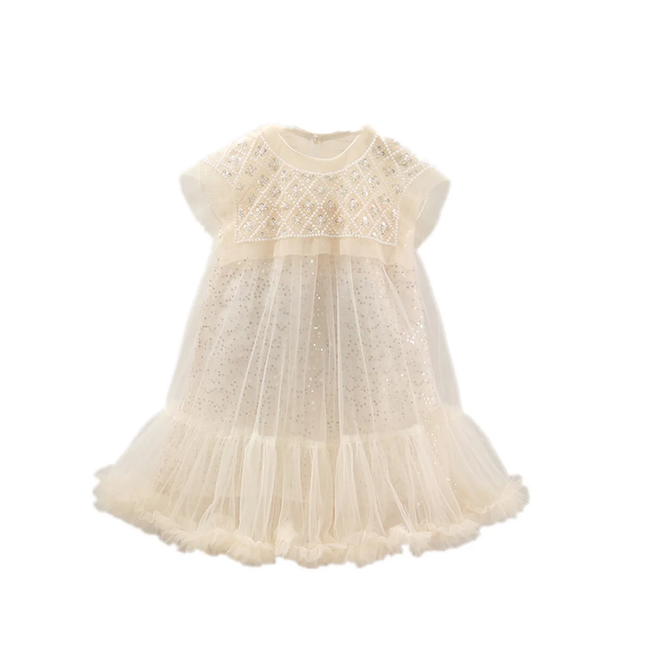 Girls Princess Dress Casual Spring Summer Children's Wear Korean Pearl Neck Princess Dress Fashion Yarn girls dress princess costume kids clothes